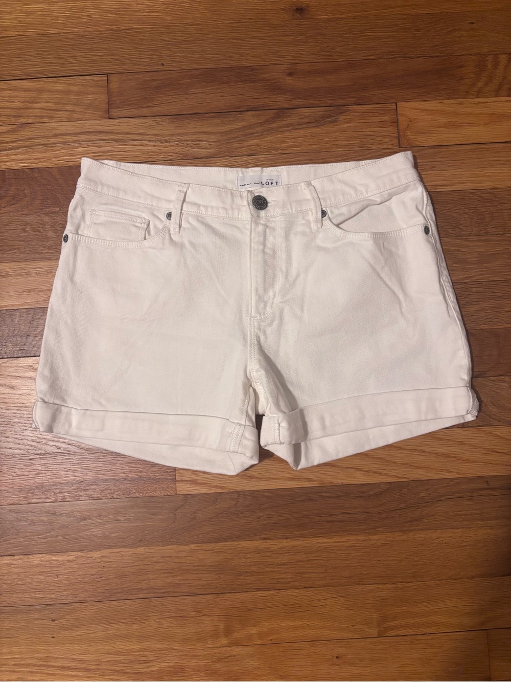 Ann Taylor LOFT White Cuffed Denim Shorts